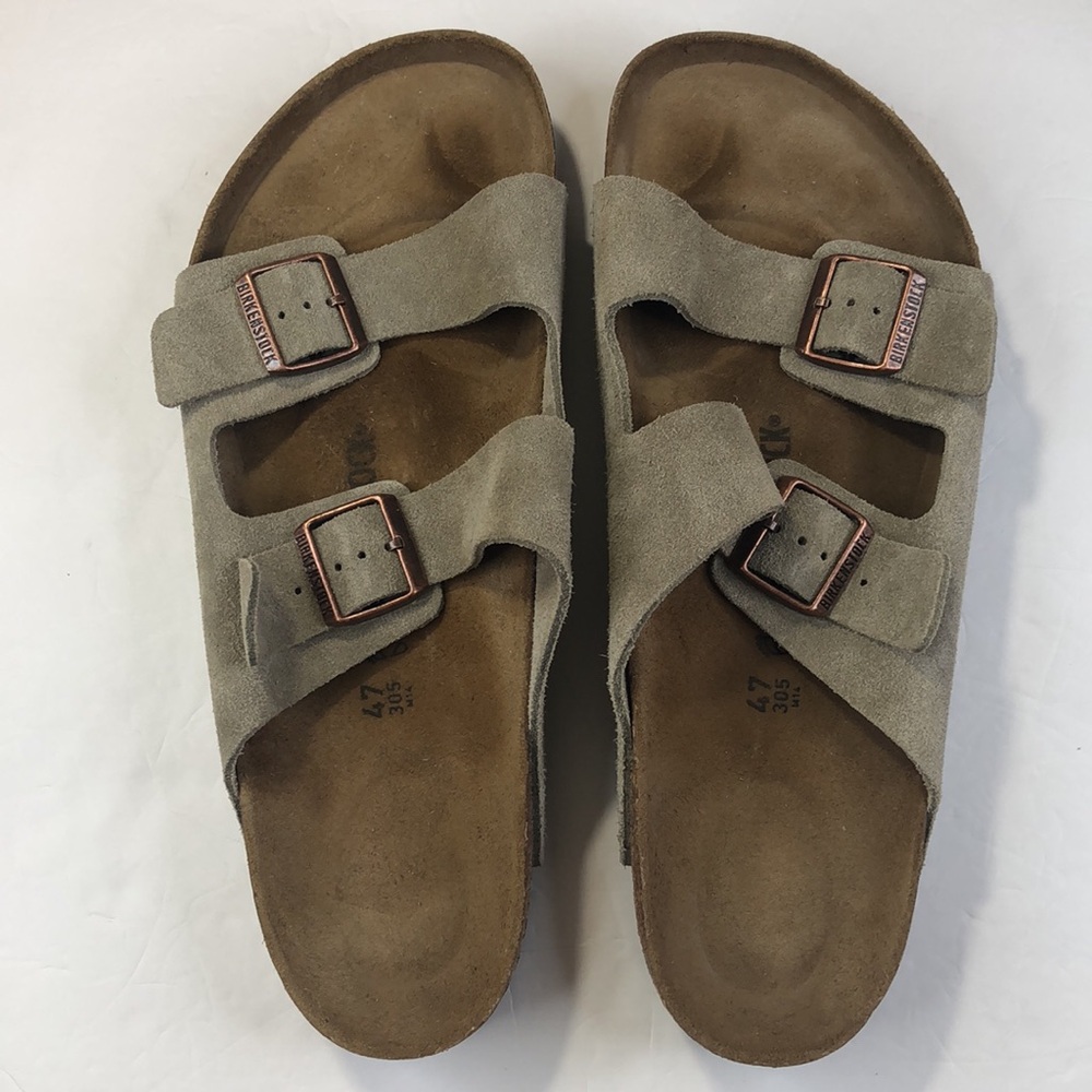 Birkenstock Suede Two-Strap Slide Sandals in Olive Green - Picture 6 of 13